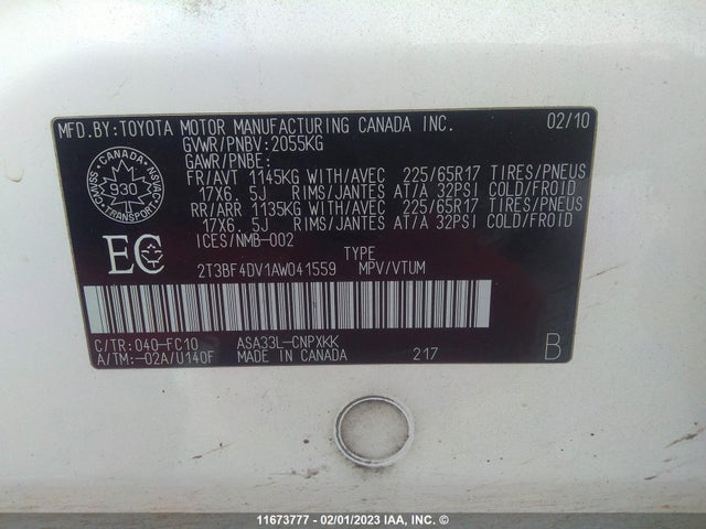 Toyota RAV4 2010 2T3BF4DV1AW041559 Image 10