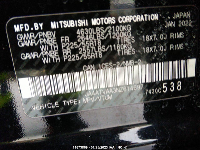 JA4ATVAA3NZ614697 Mitsubishi Eclipse Cross Le