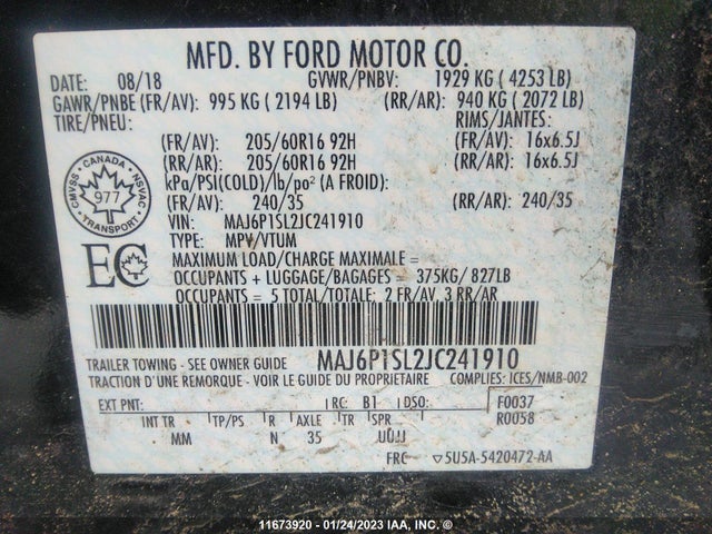 Ford ECOSPORT S 2018 MAJ6P1SL2JC241910 Image 10