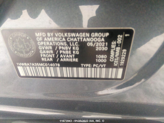 1VWBA7A35MC014078 Volkswagen Passat