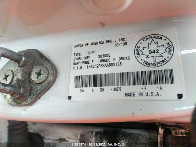 Honda ACCORD EXL 2010 1HGCP2F8XAA802165 Image 11