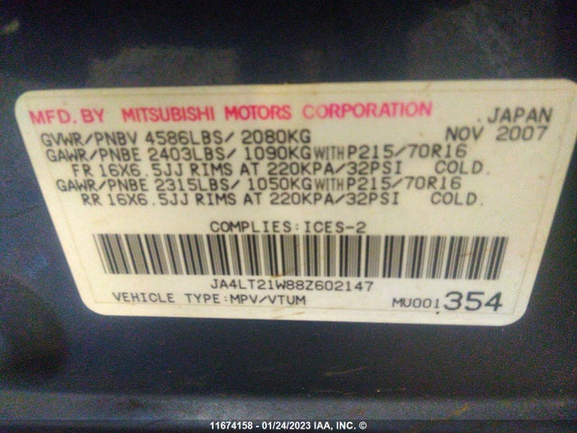 JA4LT21W88Z602147 Mitsubishi Outlander Es