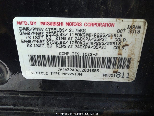 JA4AZ2A32EZ604855 Mitsubishi Outlander Es