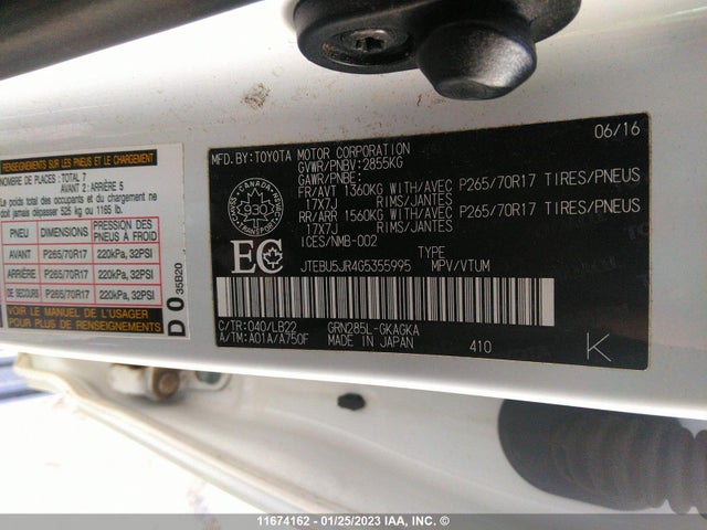 11674162 :رقم المزاد ، JTEBU5JR4G5355995 vin ، 2016 Toyota 4runner Sr5 Prem/ltdl/trail/trd مزاد بيع