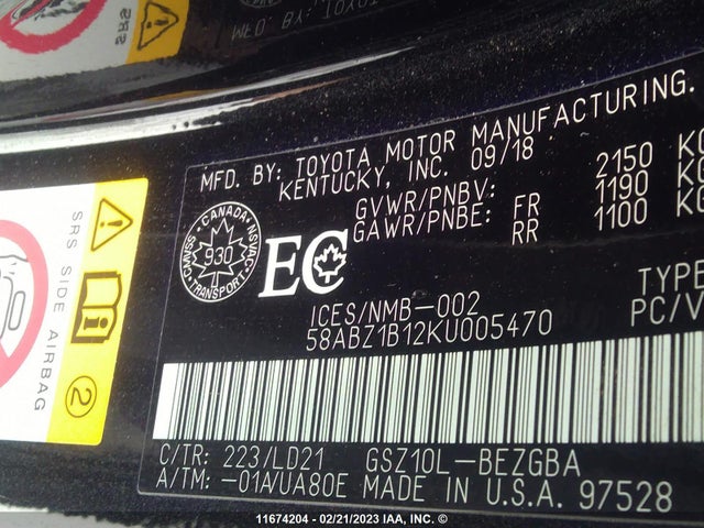 58ABZ1B12KU005470 Lexus ES 350