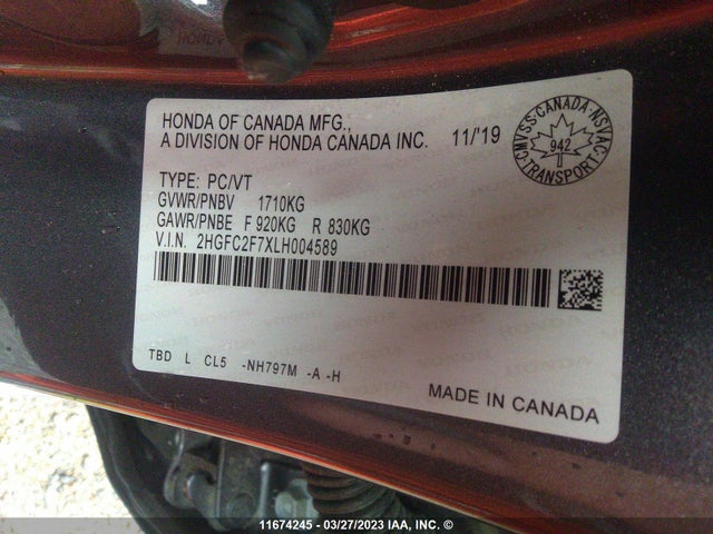 Honda CIVIC 2020 2HGFC2F7XLH004589 Image 10