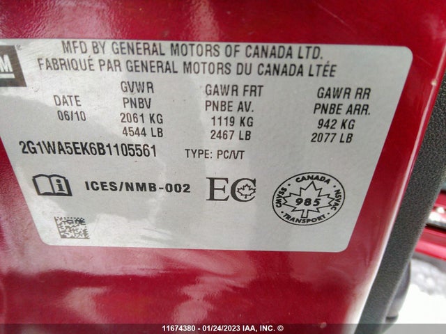 Chevrolet IMPALA 2011 2G1WA5EK6B1105561 Image 10