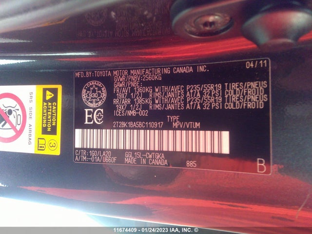 2T2BK1BA5BC110917 Lexus RX 350