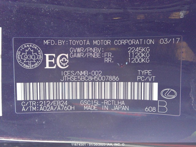 JTHSE5BC8H5007886 Lexus RC 350