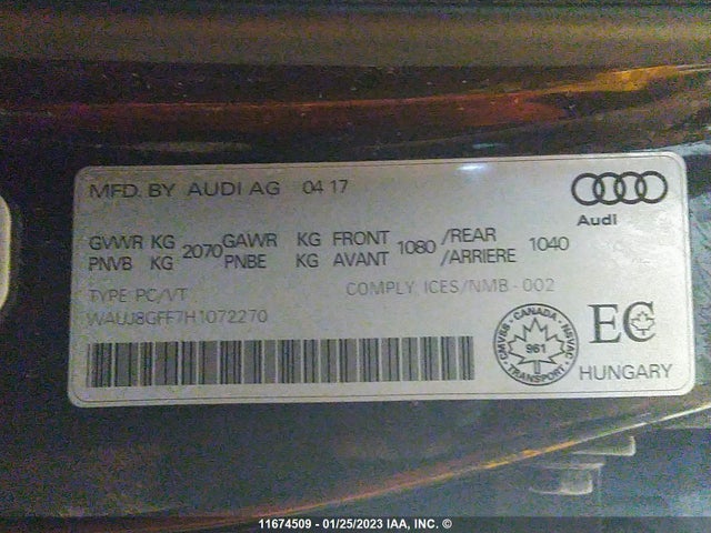 WAUJ8GFF7H1072270 Audi A3 Premium Plus