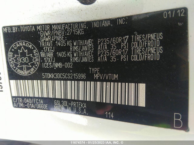 Toyota SIENNA LE 2012 5TDKK3DC5CS215996 Image 11