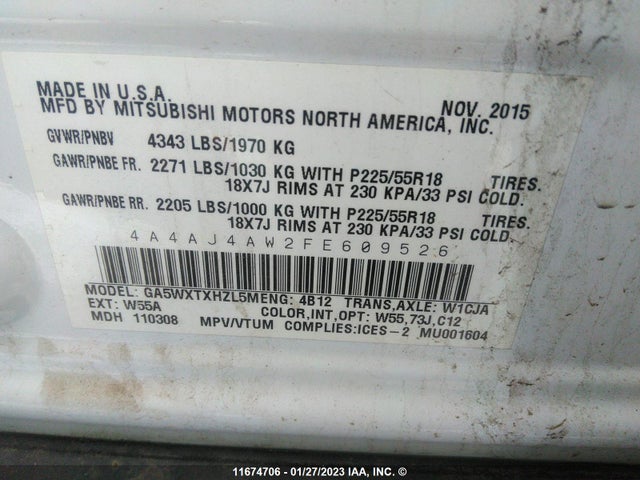 4A4AJ4AW2FE609526 Mitsubishi Rvr Gt