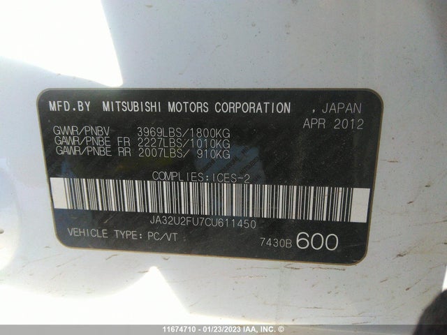 JA32U2FU7CU611450 Mitsubishi Lancer Es/es Sport