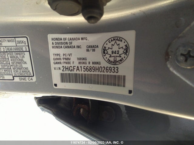 Honda Civic 2009 2HGFA15689H026933 Image 10