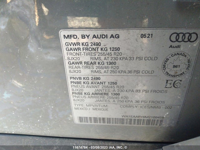 WA1EAAFY6M2109458 Audi Q5 Progressiv