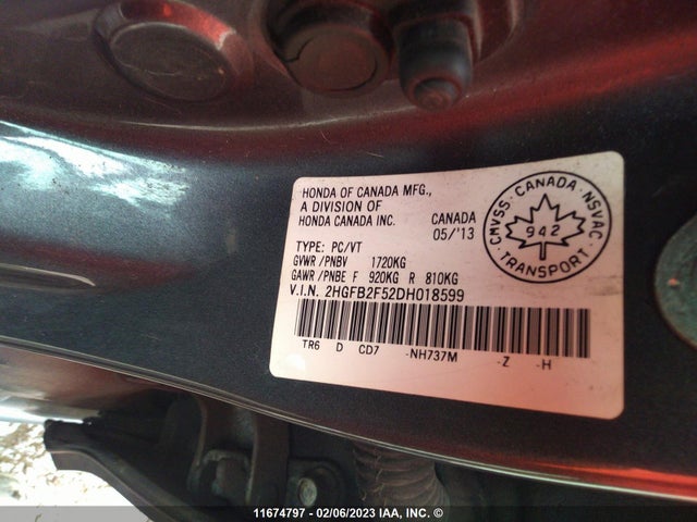 Honda Civic Lx 2013 2HGFB2F52DH018599 Image 10