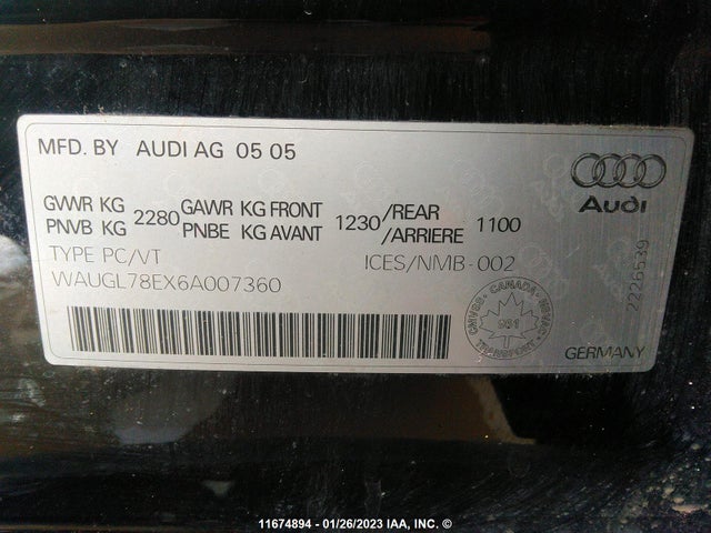 WAUGL78EX6A007360 Audi S4 Quattro