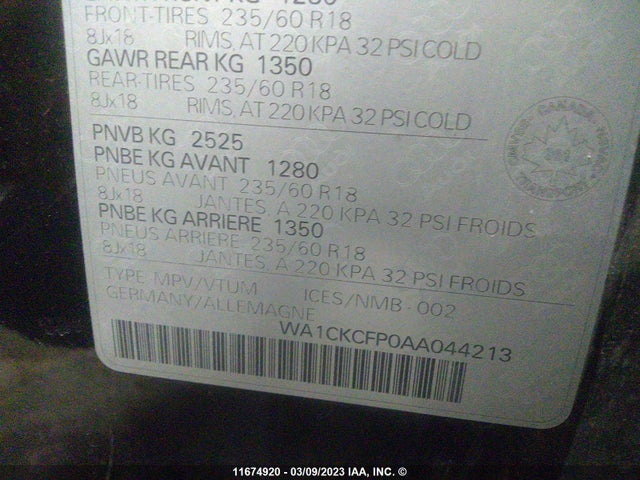 WA1CKCFP0AA044213 Audi Q5 PREMIUM