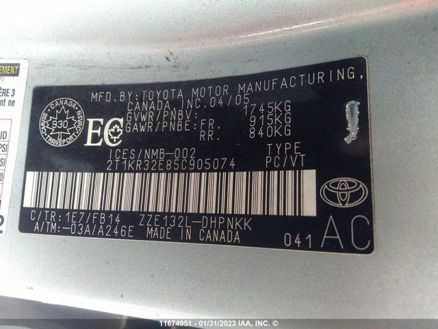 Toyota Corolla Matrix Xr 2005 2T1KR32E85C905074 Image 10