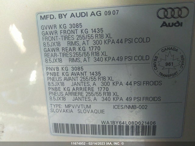 WA1BY64L08D021406 Audi Q7 3.6 Quattro Premium