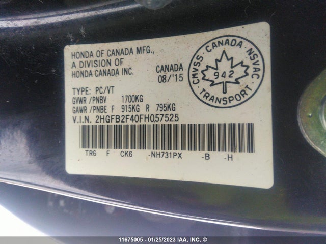 Honda Civic Lx 2015 2HGFB2F40FH057525 Image 9