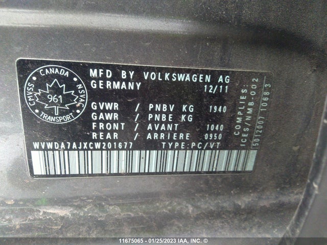 WVWDA7AJXCW201677 Volkswagen Golf