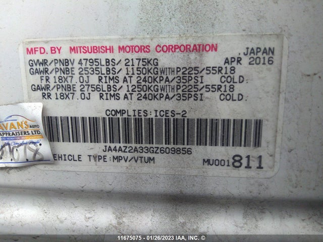 JA4AZ2A33GZ609856 Mitsubishi Outlander Es