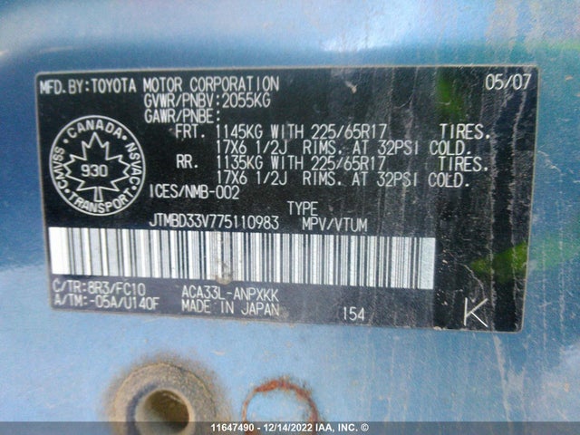 Toyota RAV4 2007 JTMBD33V775110983 Image 10