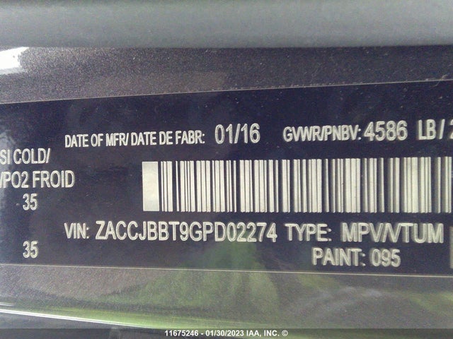 Jeep Renegade Latitude 2016 ZACCJBBT9GPD02274 Image 9