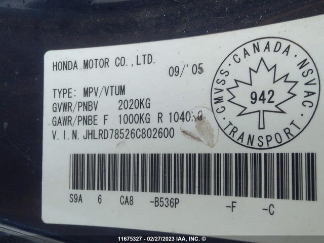 Honda CR-V LX 2006 JHLRD78526C802600 Image 11