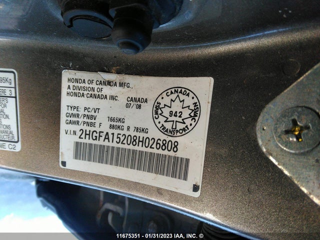 Honda Civic 2008 2HGFA15208H026808 Image 10
