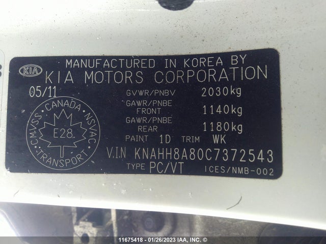 KIA Rondo 2012 KNAHH8A80C7372543 Image 11