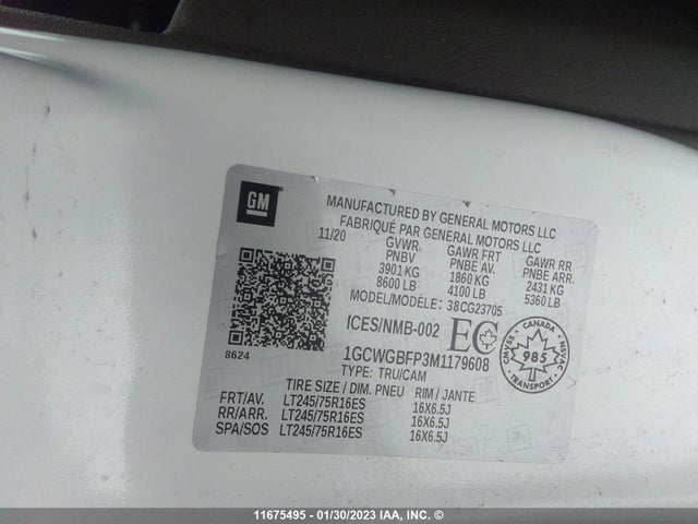 Chevrolet Express G2500 2021 1GCWGBFP3M1179608 Image 9