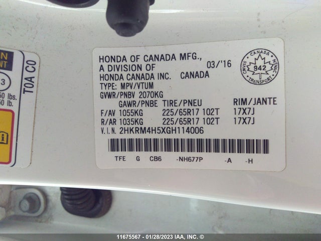 Honda CR-V EX 2016 2HKRM4H5XGH114006 Image 9