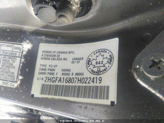Honda CIVIC EX 2007 2HGFA16807H022419 Image 11