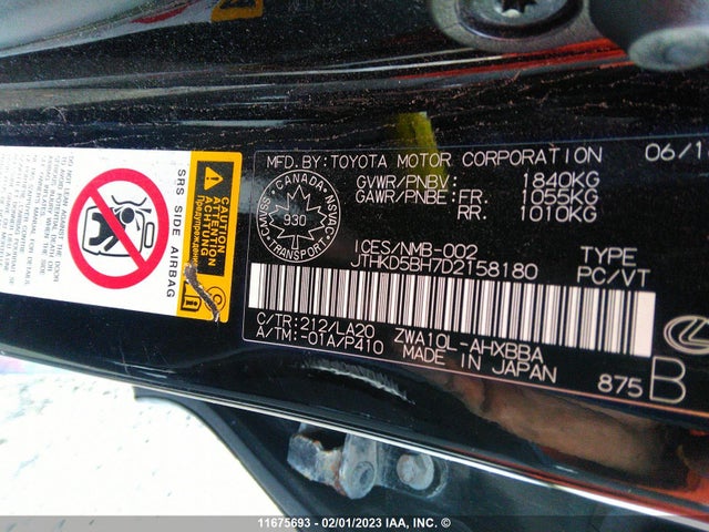 JTHKD5BH7D2158180 Lexus CT 200