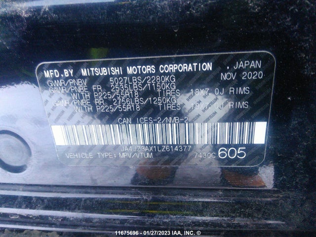 JA4JZ3AX1LZ614377 Mitsubishi Outlander