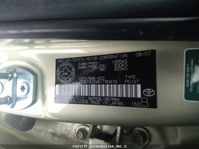 Toyota Yaris 2008 JTDBT903X81190474 Image 11