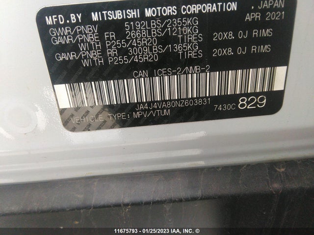 JA4J4VA80NZ603831 Mitsubishi Outlander Sel/sel Special Edition