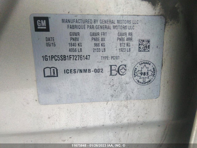 Chevrolet CRUZE LT 2015 1G1PC5SB1F7276147 Image 9