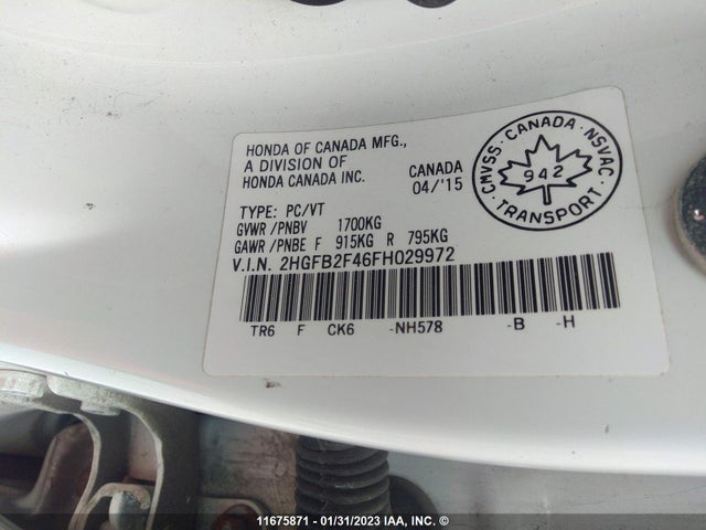 Honda Civic Lx 2015 2HGFB2F46FH029972 Image 9