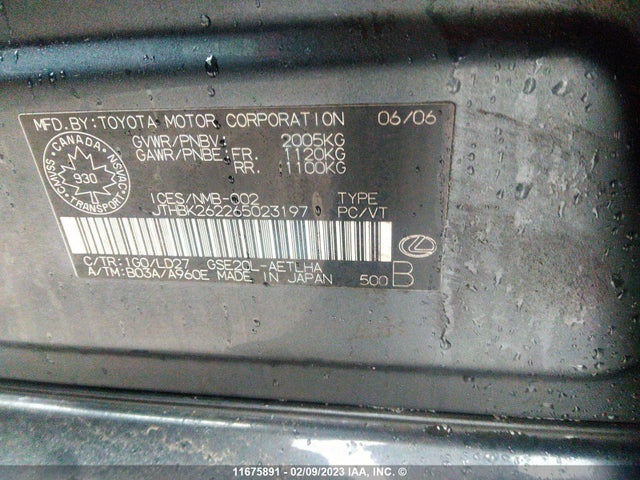 JTHBK262265023197 Lexus IS 250