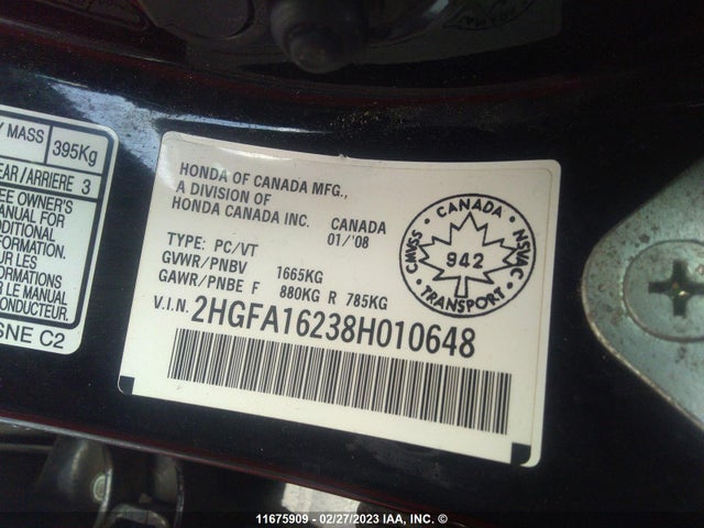 Honda Civic Dx 2008 2HGFA16238H010648 Image 10