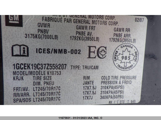 Chevrolet SILVERADO 1500 2007 1GCEK19C37Z558207 Image 9