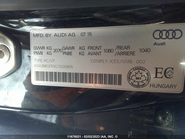 WAUB8GFF0G1024905 Audi A3 PREMIUM