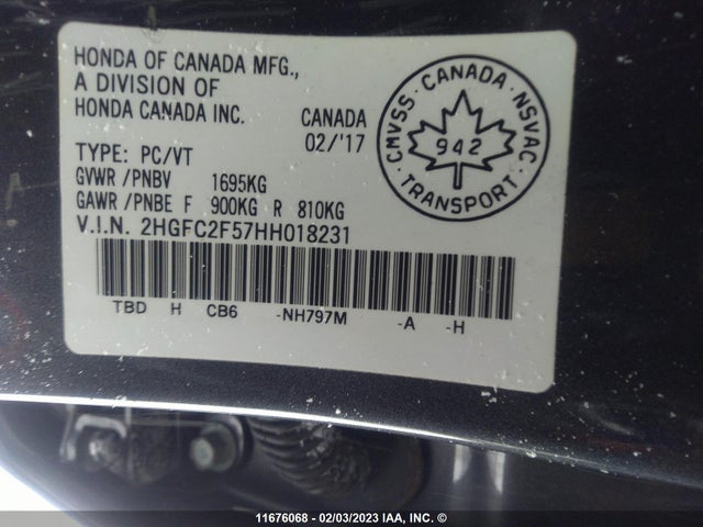 Honda Civic Lx 2017 2HGFC2F57HH018231 Image 9