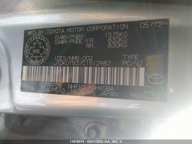 Toyota PRIUS C 2012 JTDKDTB37C1512987 Image 10