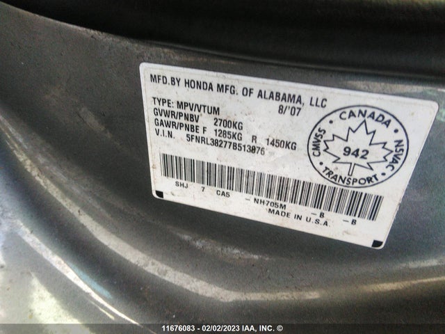 Honda ODYSSEY LX 2007 5FNRL38277B513876 Image 10