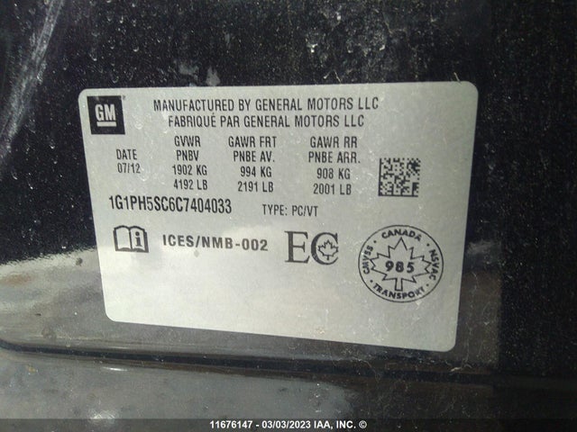 Chevrolet Cruze 2012 1G1PH5SC6C7404033 Image 11