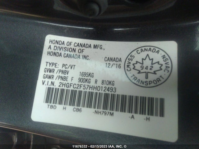 Honda Civic 2017 2HGFC2F57HH012493 Image 9